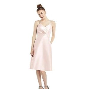 Alfred Sung Draped Faux Wrap Cocktail Dress Blush Size 0 New